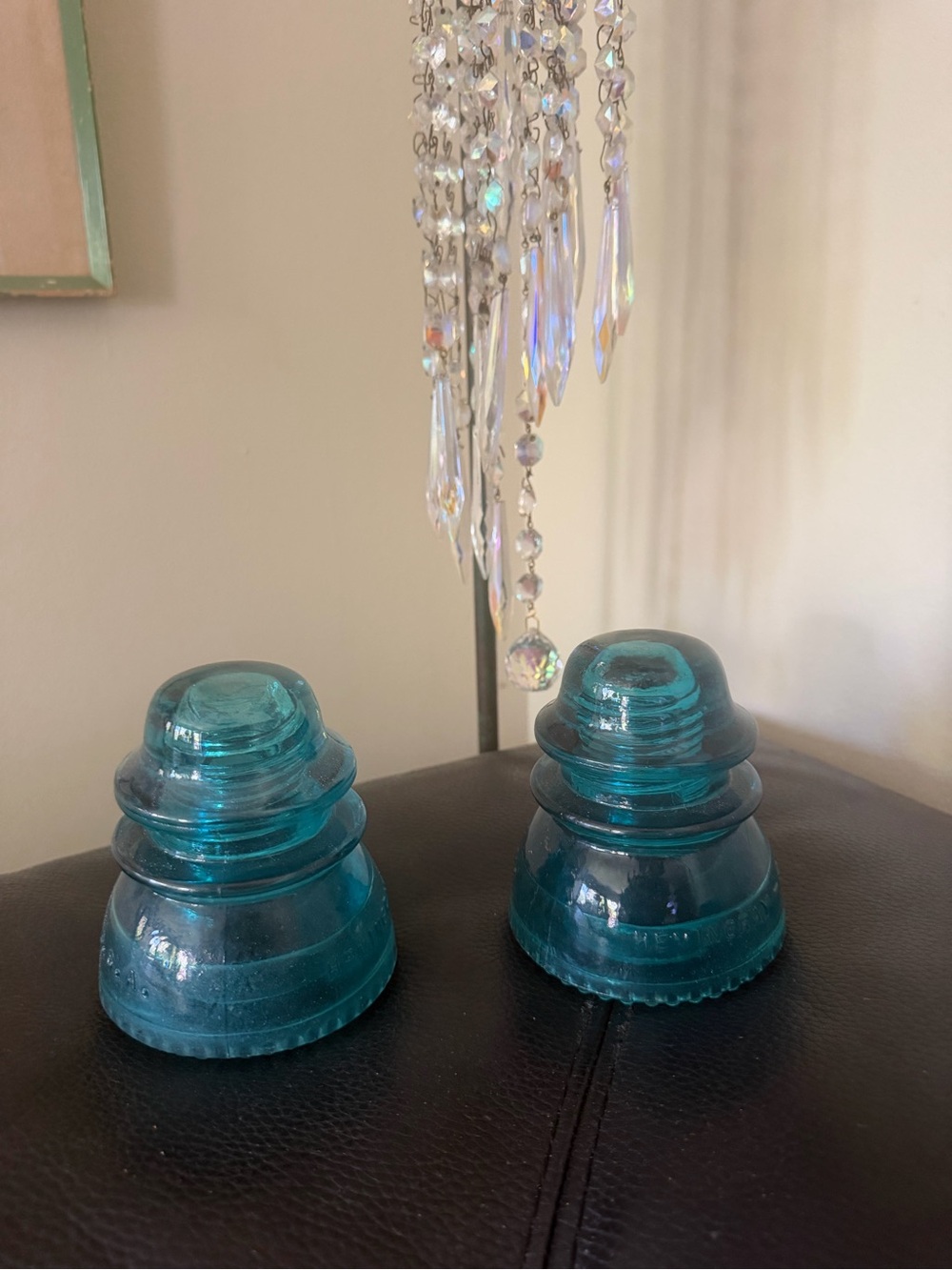Antique turquoise Hemingway glass insulators, set of two #42